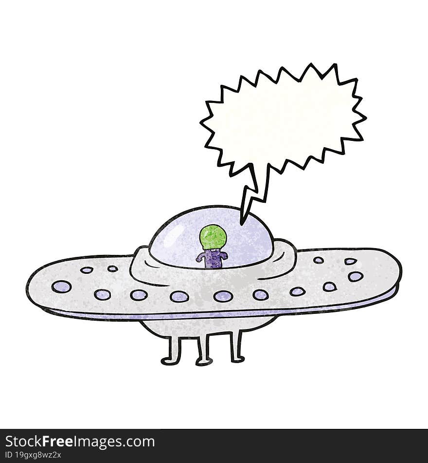 speech bubble textured cartoon flying saucer