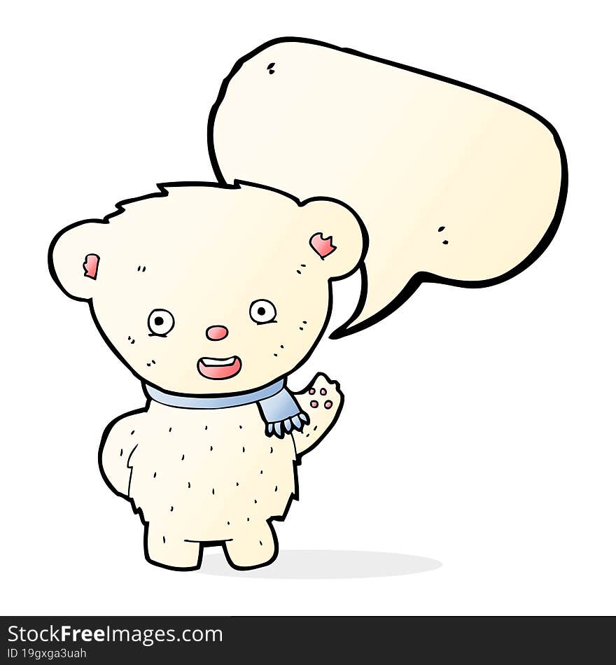 cartoon polar bear waving with speech bubble