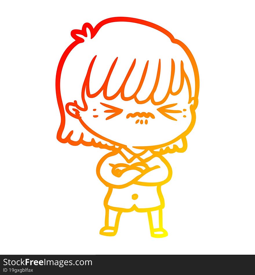 warm gradient line drawing annoyed cartoon girl