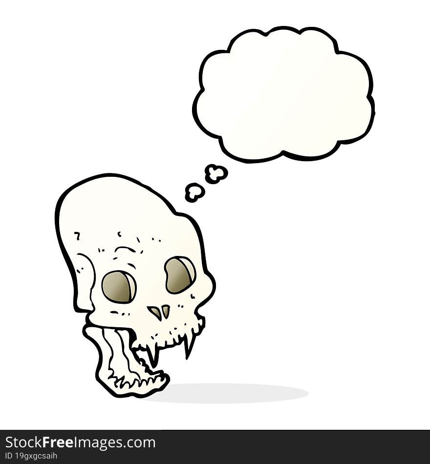 cartoon spooky vampire skull with thought bubble