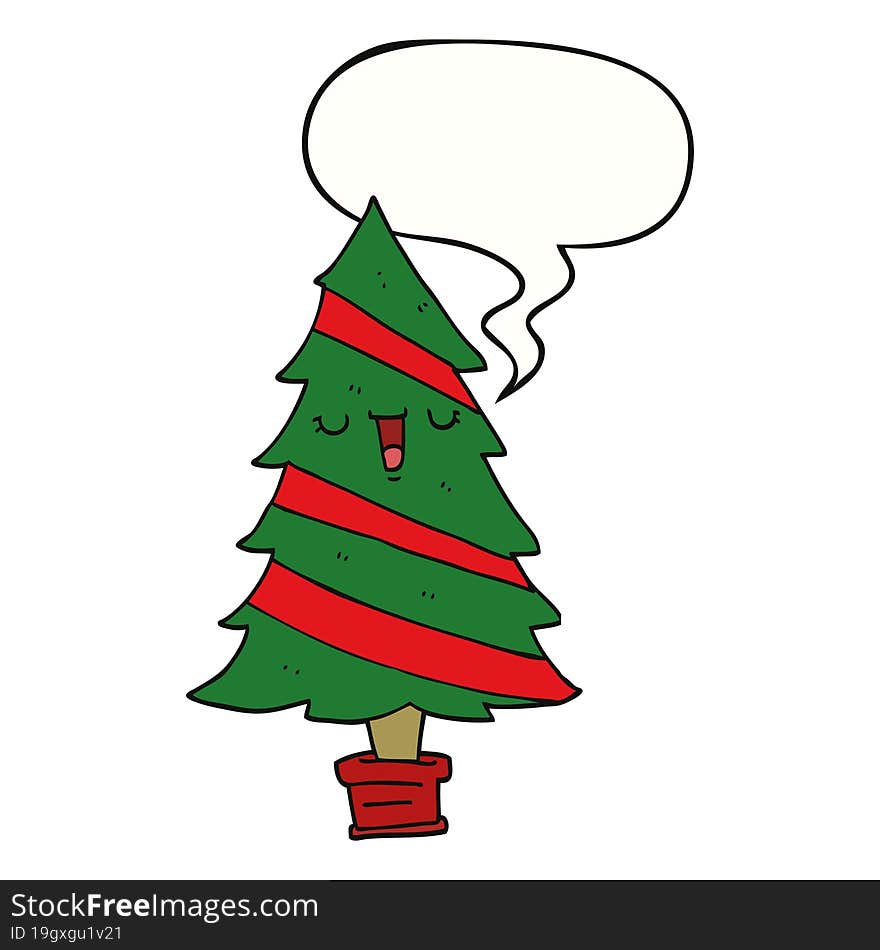 cartoon christmas tree and speech bubble