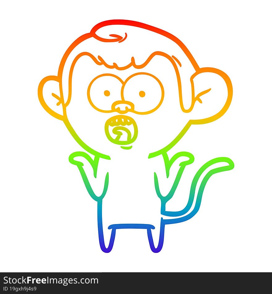 rainbow gradient line drawing cartoon shocked monkey