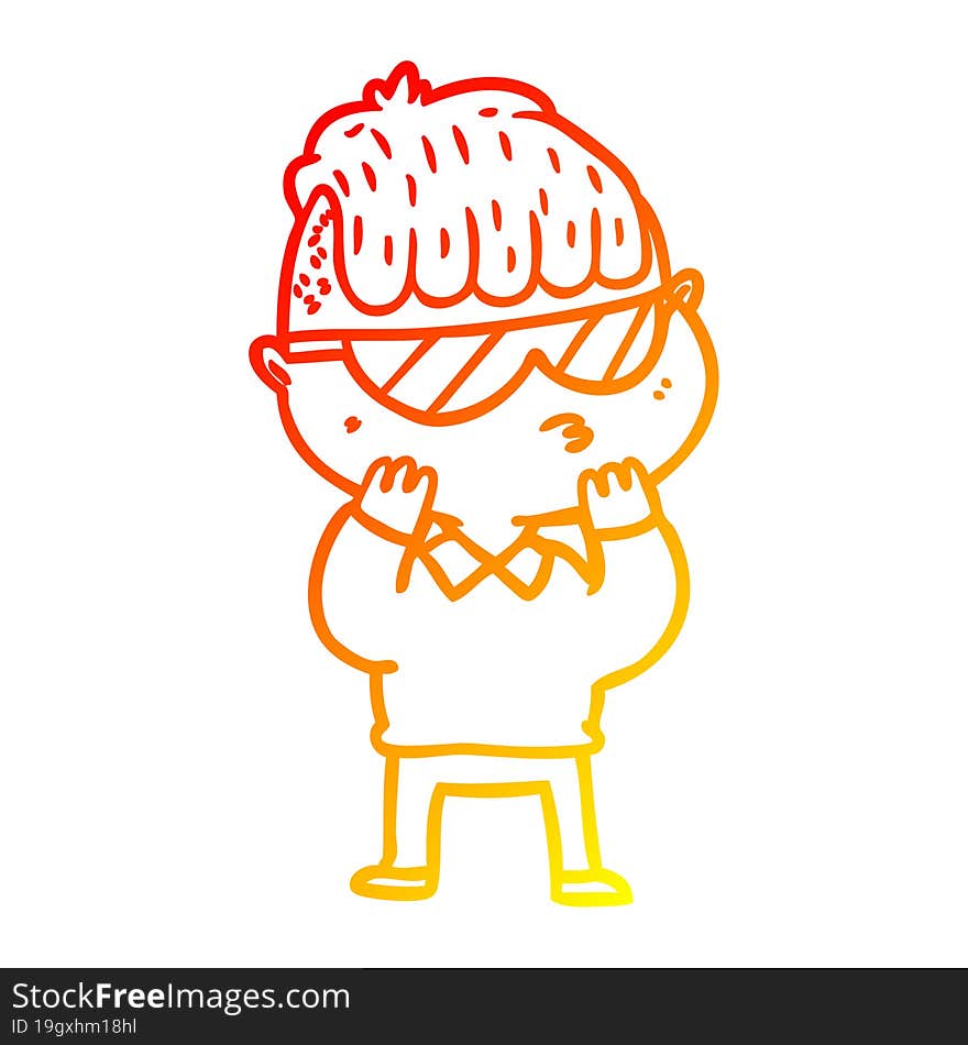 warm gradient line drawing cartoon boy wearing sunglasses