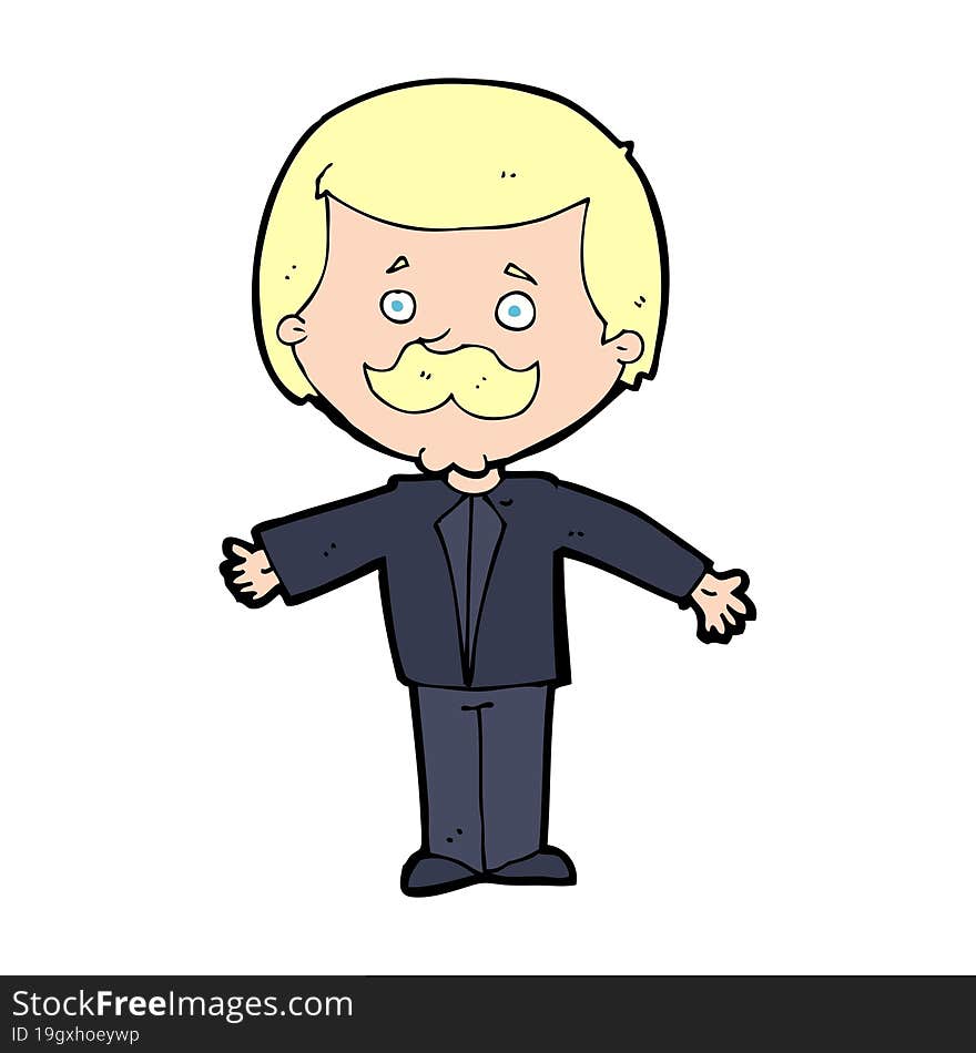 Cartoon Mustache Man With Open Arms