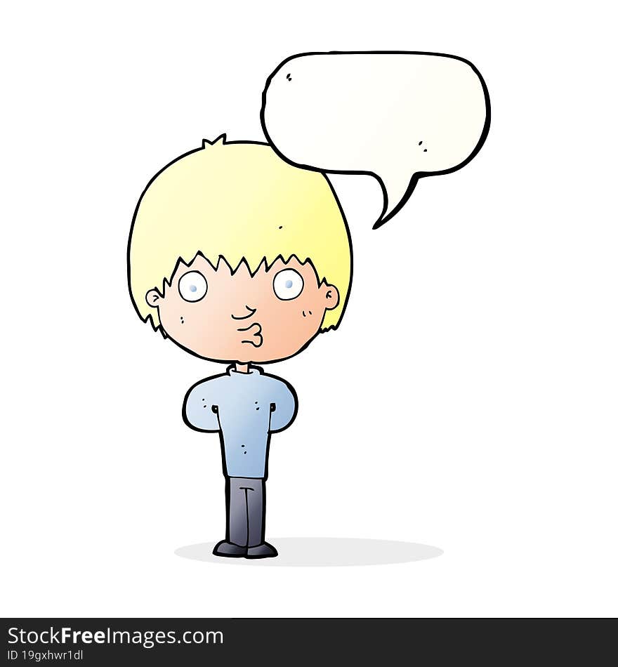 cartoon whistling boy with speech bubble