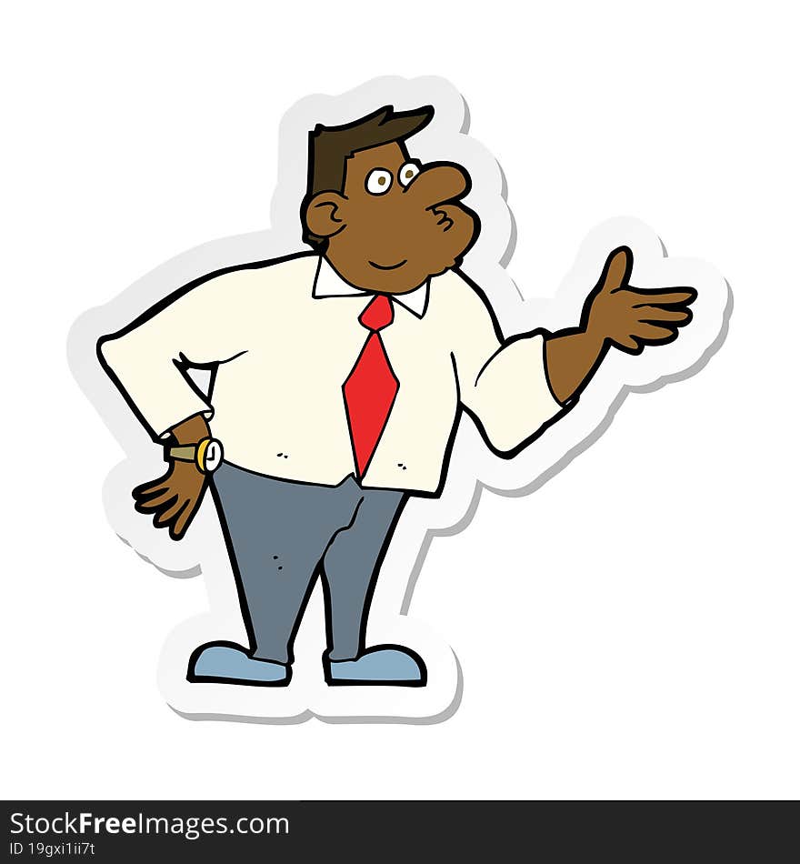 sticker of a cartoon businessman asking question