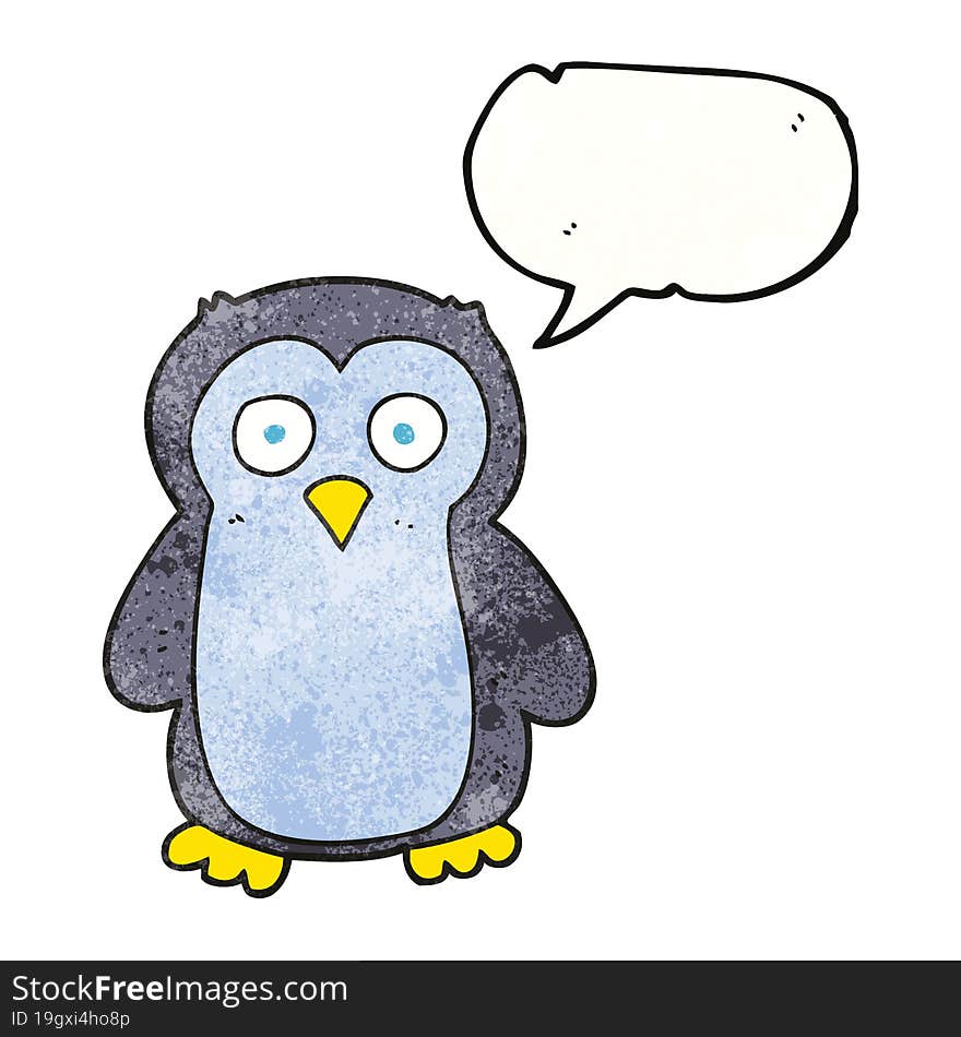 freehand speech bubble textured cartoon penguin