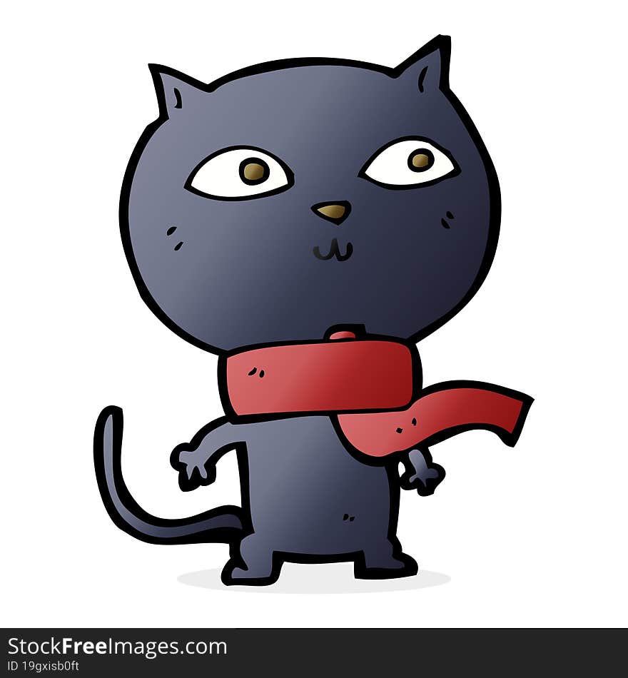 cartoon black cat wearing scarf