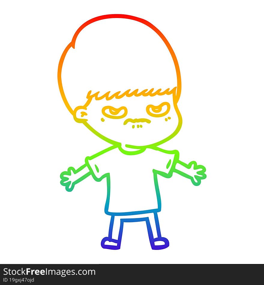 Rainbow Gradient Line Drawing Annoyed Cartoon Boy