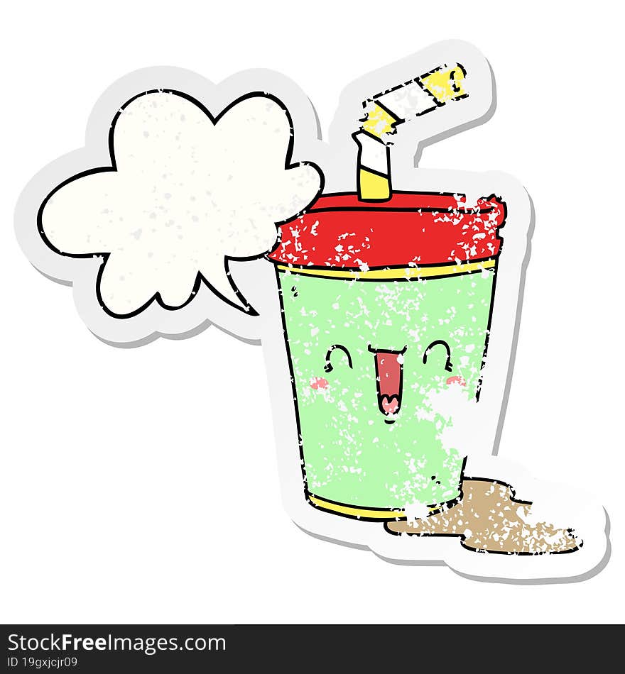 Cute Cartoon Soda And Speech Bubble Distressed Sticker