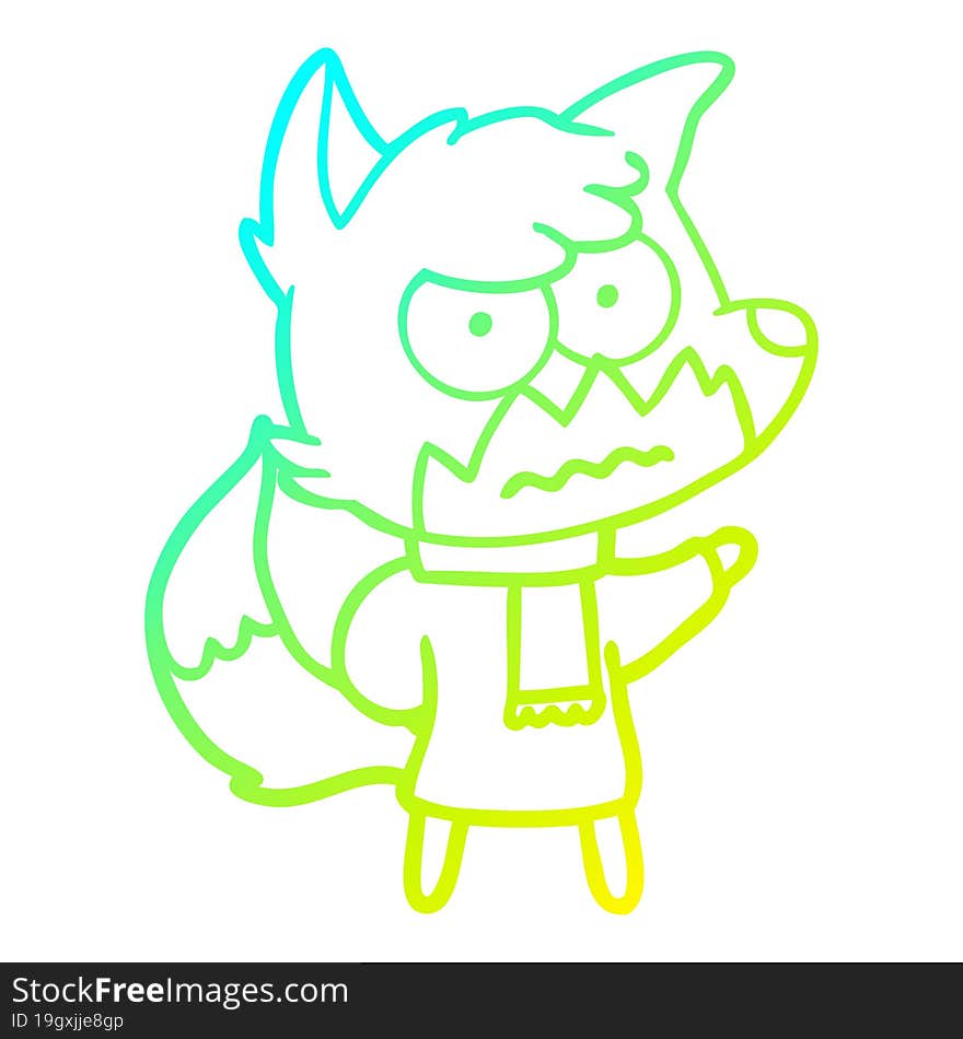 Cold Gradient Line Drawing Cartoon Annoyed Fox