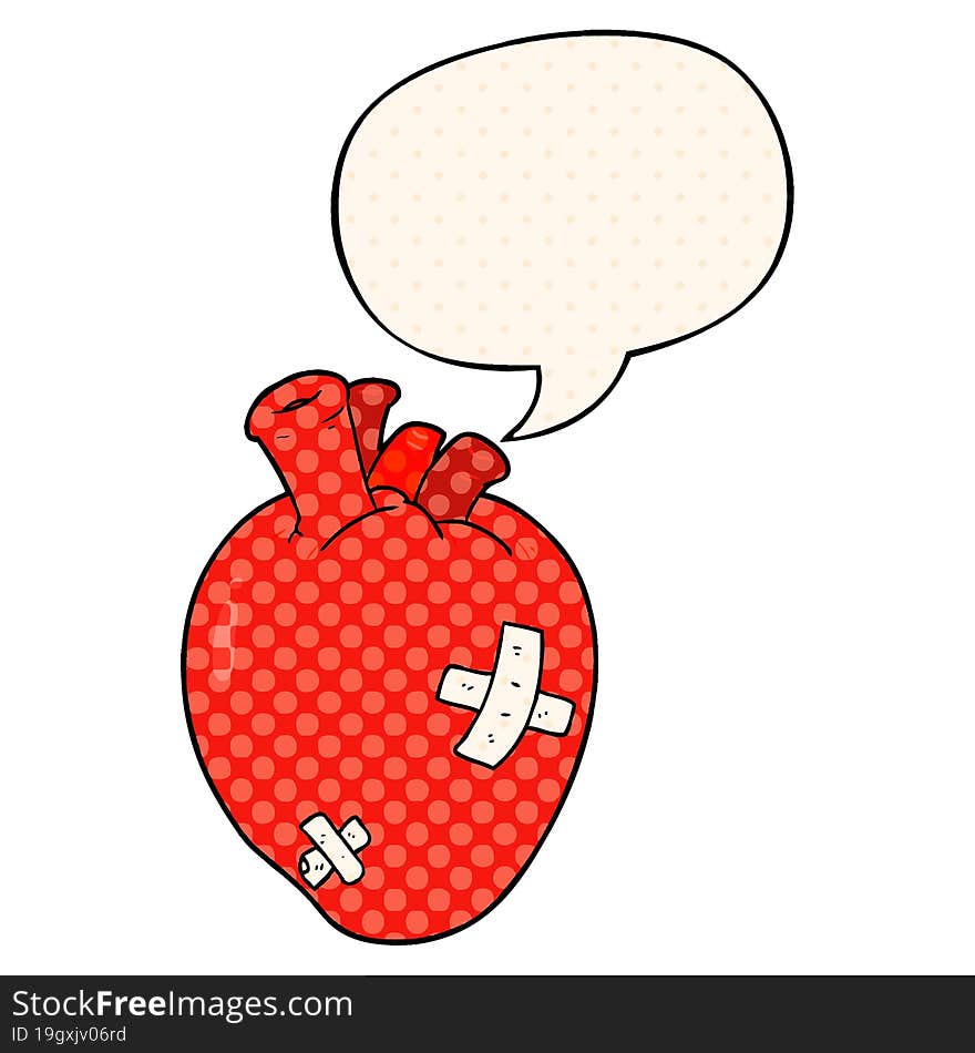 cartoon heart and speech bubble in comic book style