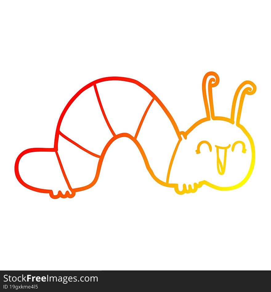 Warm Gradient Line Drawing Cartoon Happy Caterpillar