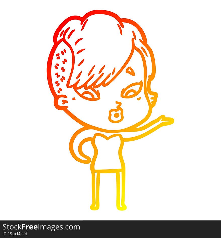 Warm Gradient Line Drawing Cartoon Surprised Girl