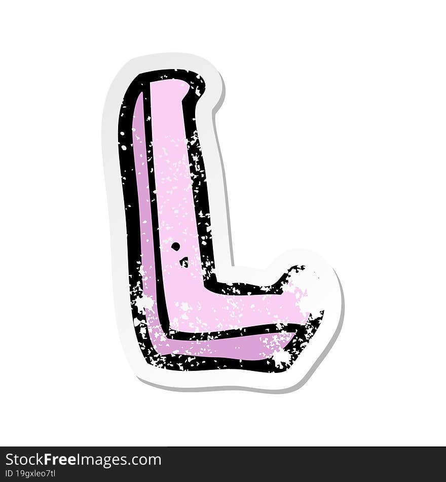 Retro Distressed Sticker Of A Cartoon Letter L