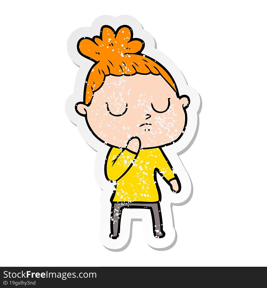 distressed sticker of a cartoon calm woman