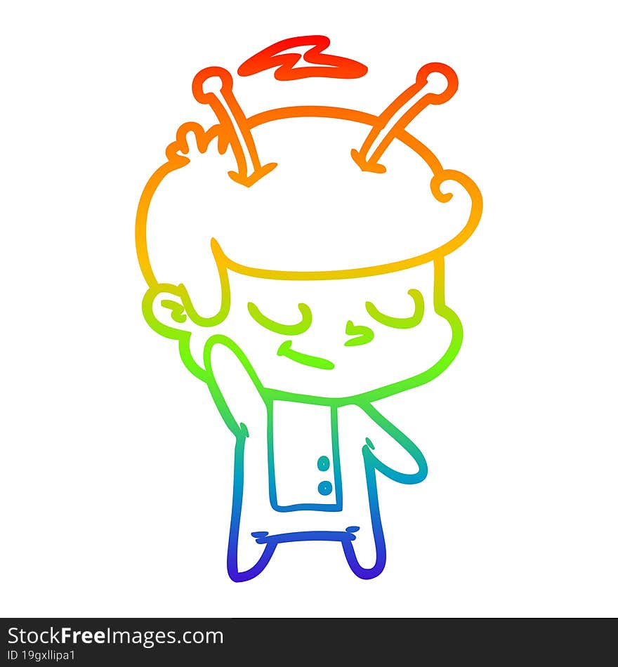 rainbow gradient line drawing friendly cartoon spaceman