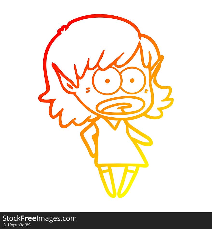 warm gradient line drawing cartoon shocked elf girl