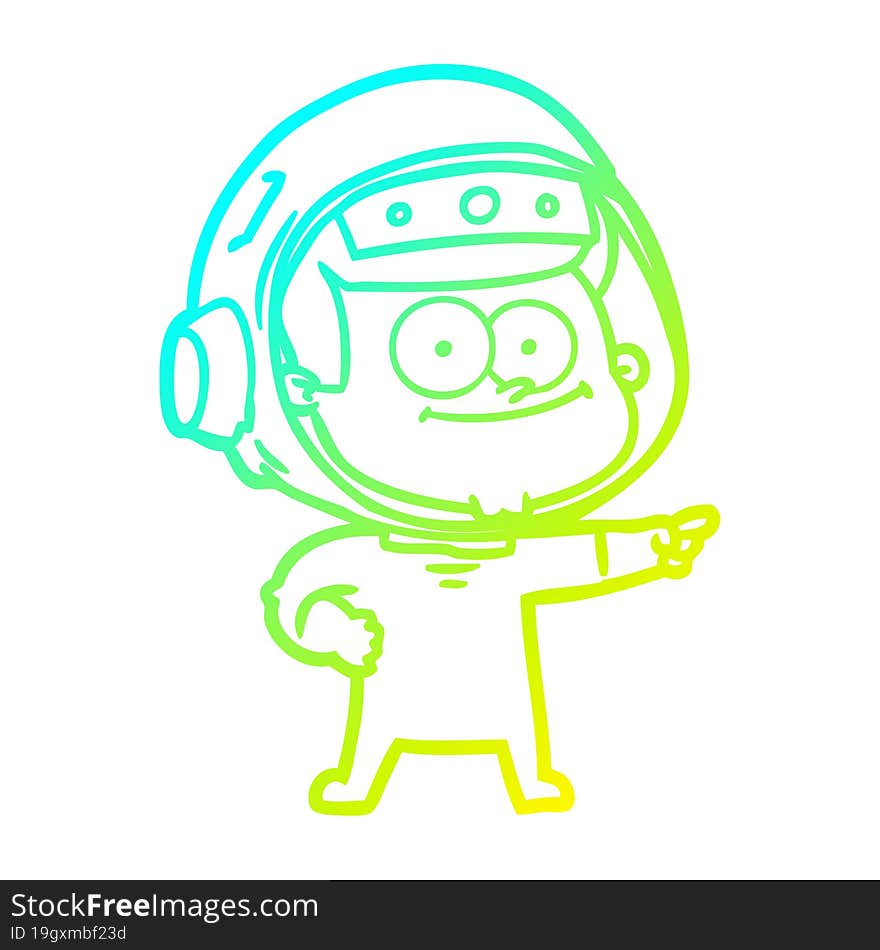 cold gradient line drawing of a happy astronaut cartoon