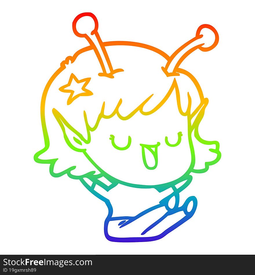 rainbow gradient line drawing happy alien girl cartoon laughing