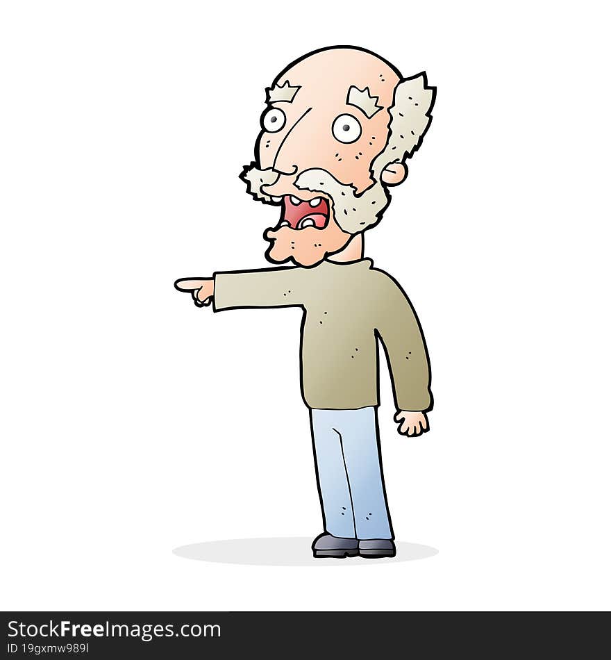 cartoon scared old man pointing