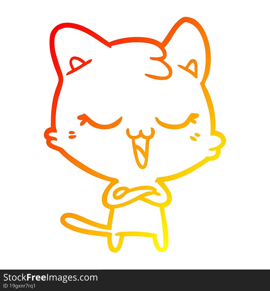 warm gradient line drawing of a happy cartoon cat