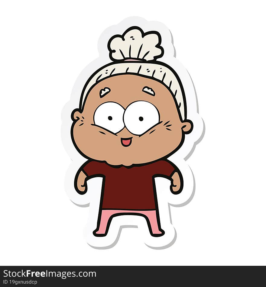 sticker of a cartoon happy old woman