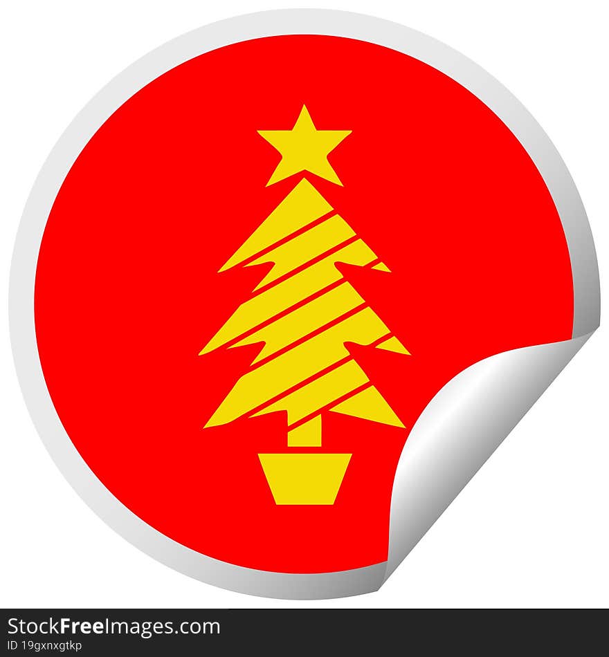 circular peeling sticker cartoon of a christmas tree