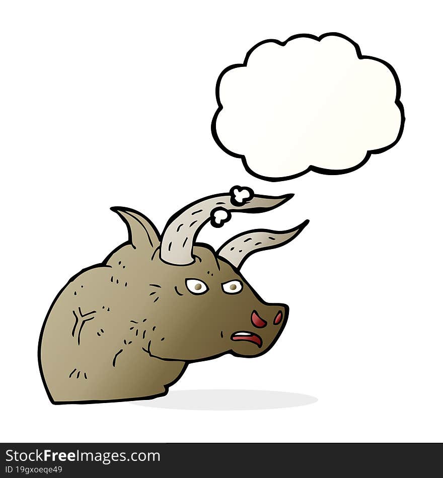 cartoon angry bull head with thought bubble