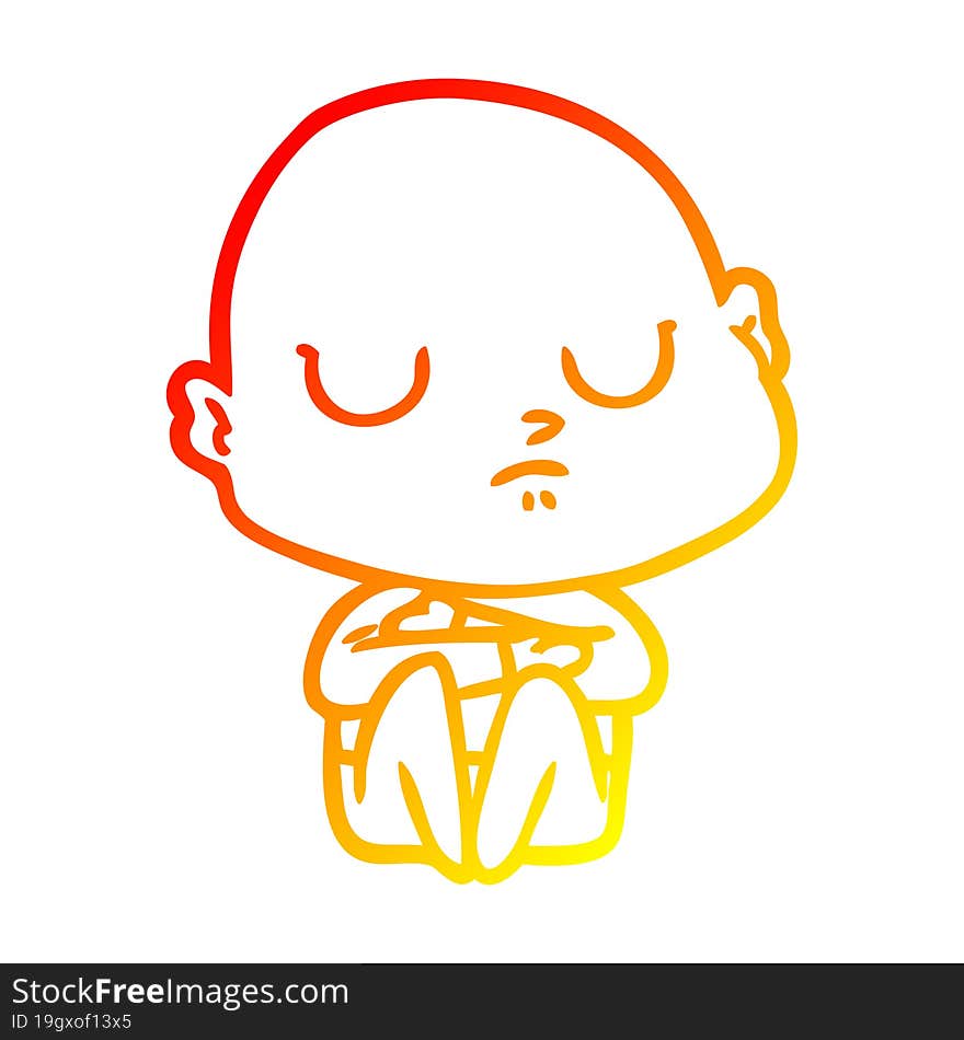 warm gradient line drawing of a cartoon bald man