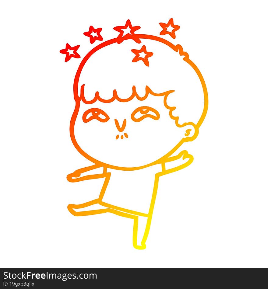 warm gradient line drawing cartoon amazed boy