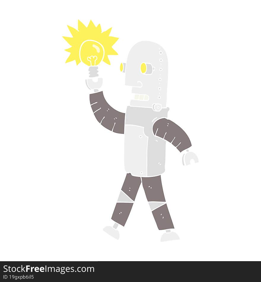 flat color illustration of a cartoon robot with light bulb