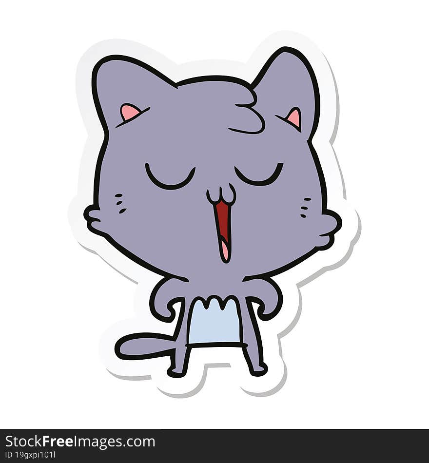 Sticker Of A Cartoon Cat Singing