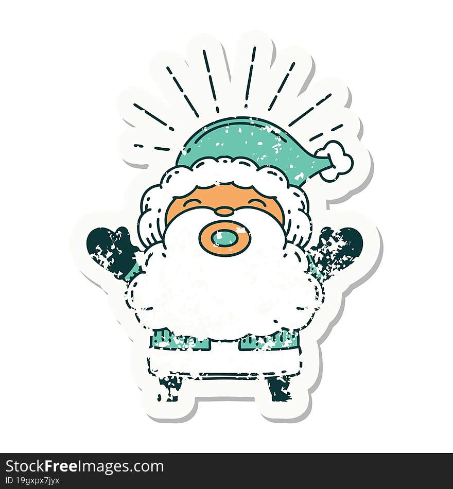 grunge sticker of tattoo style santa claus christmas character