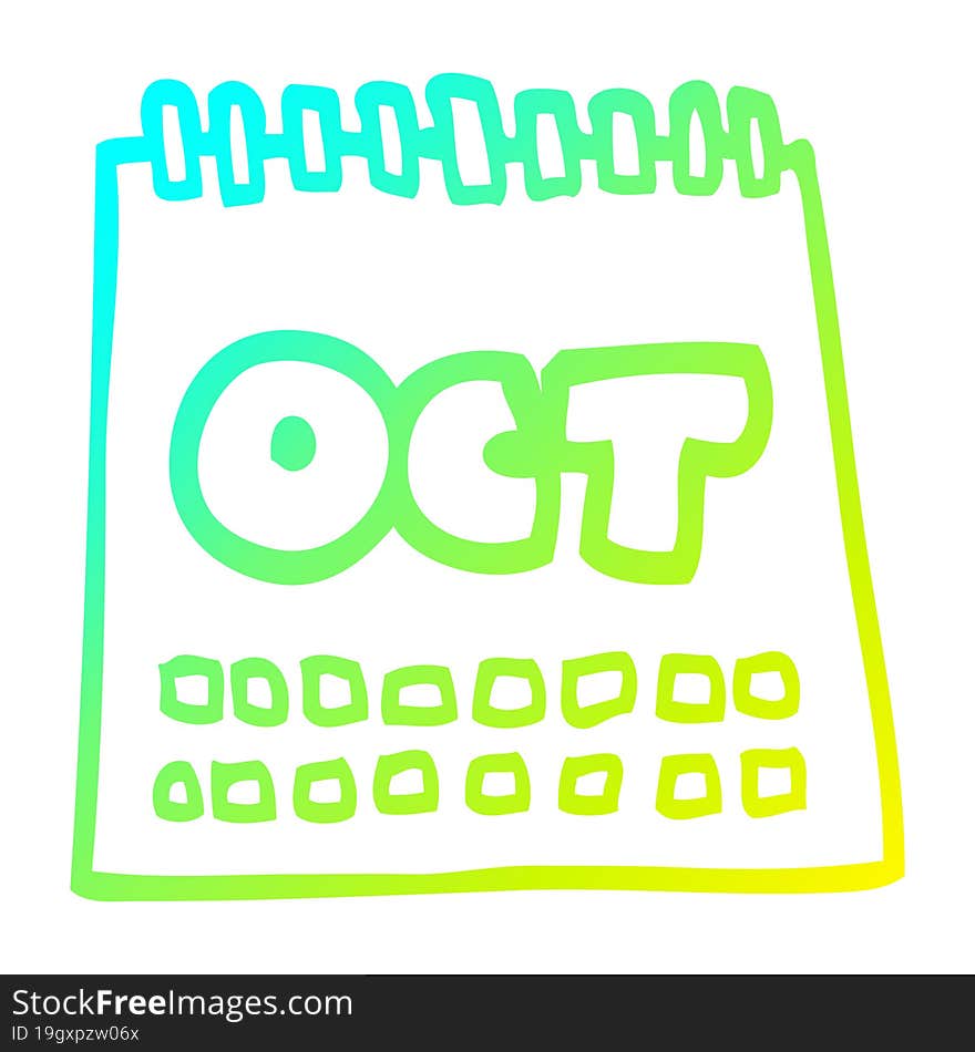 cold gradient line drawing cartoon calendar showing month of october