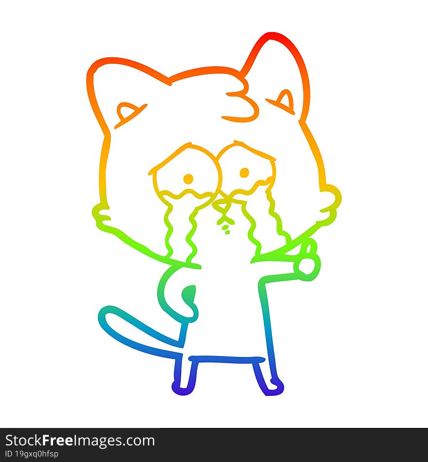 rainbow gradient line drawing of a cartoon cat