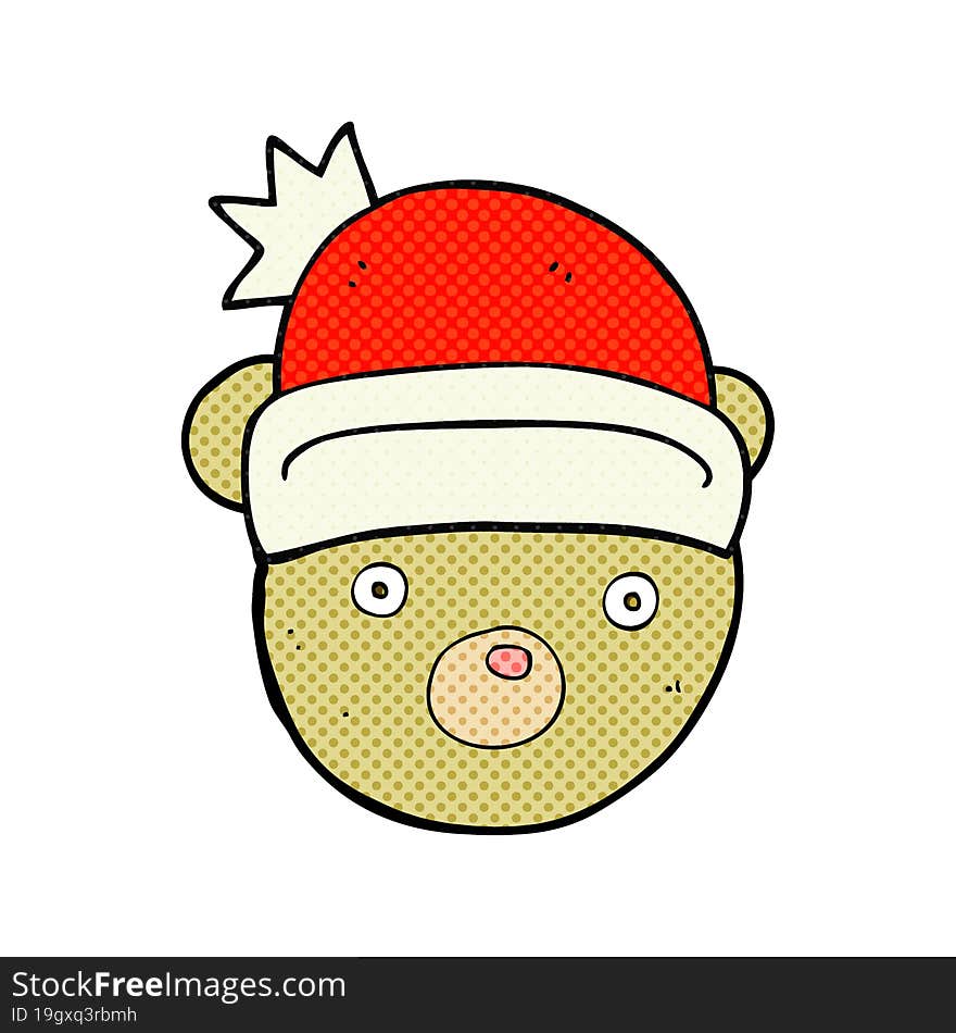 freehand drawn cartoon teddy bear wearing christmas hat