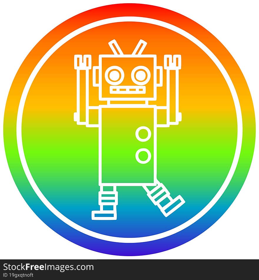 dancing robot circular icon with rainbow gradient finish. dancing robot circular icon with rainbow gradient finish