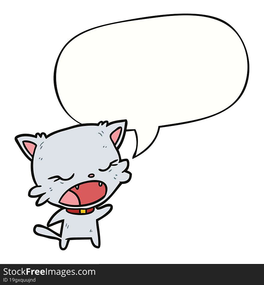 cute cartoon cat talking with speech bubble. cute cartoon cat talking with speech bubble