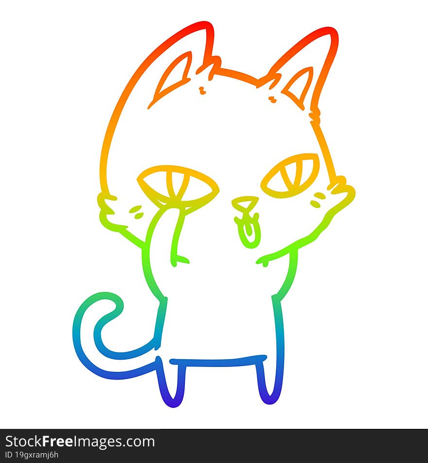 Rainbow Gradient Line Drawing Cartoon Cat Staring