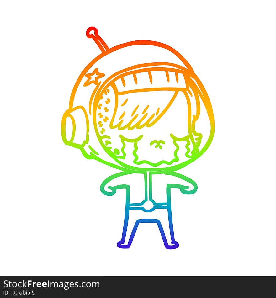 rainbow gradient line drawing cartoon crying astronaut girl