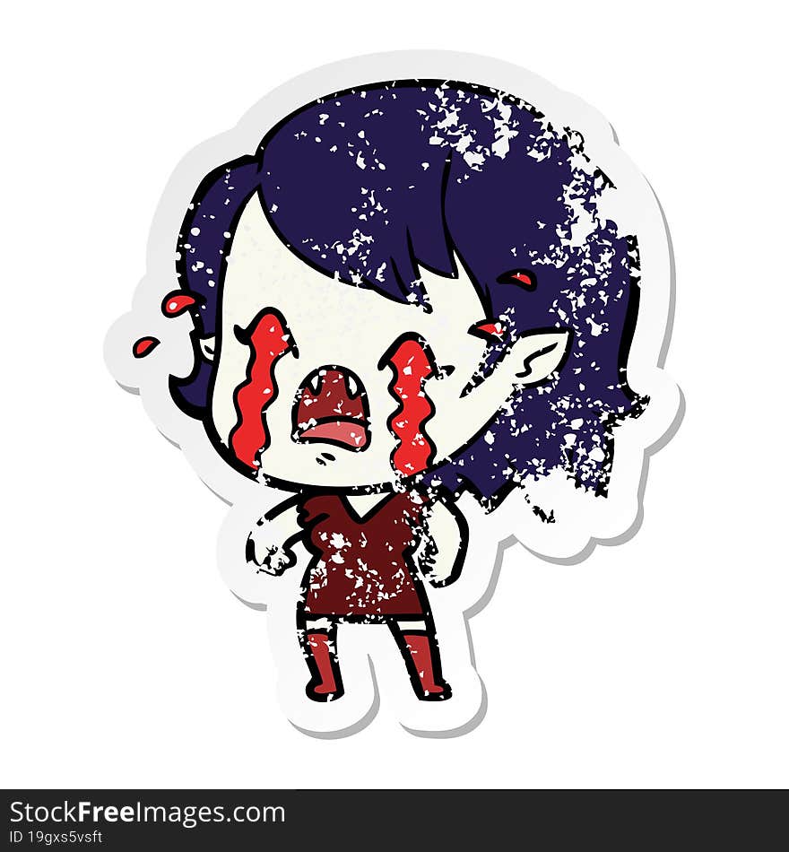 distressed sticker of a cartoon crying vampire girl