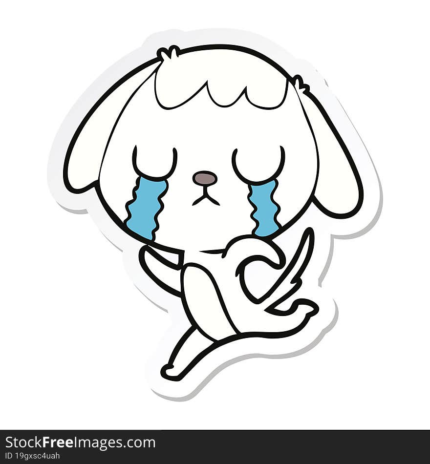 Sticker Of A Cute Cartoon Dog Crying