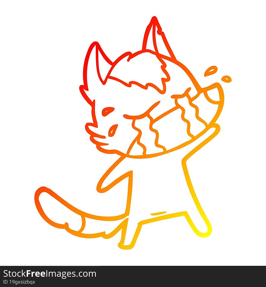 Warm Gradient Line Drawing Cartoon Crying Wolf