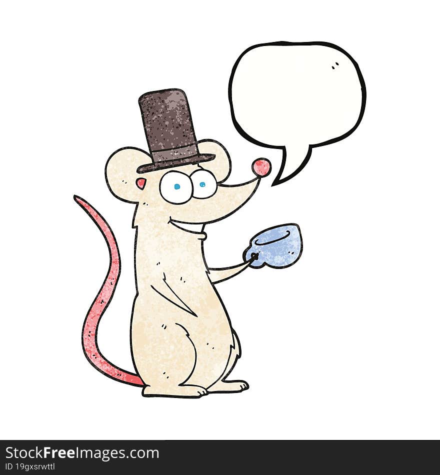 speech bubble textured cartoon mouse with teacup