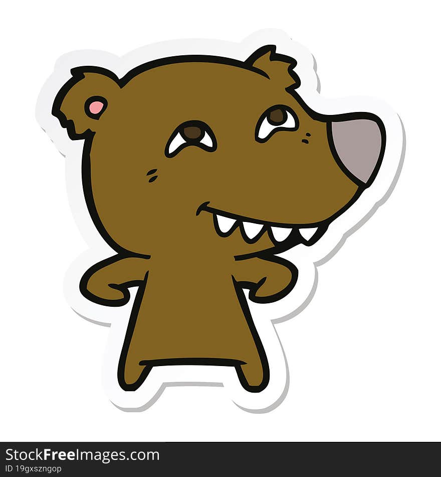 sticker of a cartoon bear showing teeth