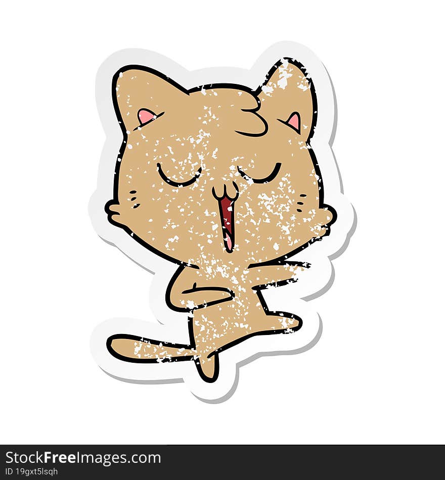 distressed sticker of a cartoon cat singing