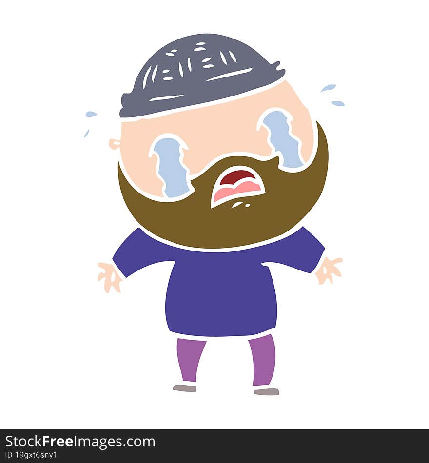 flat color style cartoon bearded man crying