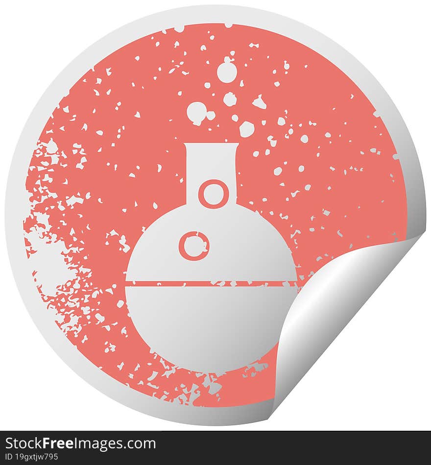 distressed circular peeling sticker symbol of a science experiment