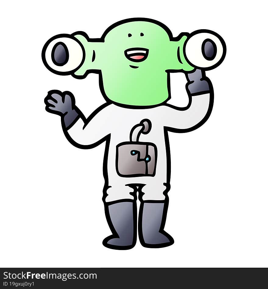 friendly cartoon alien waving. friendly cartoon alien waving